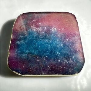Natural Rainbow Fluorite Crystal Coaster galaxy Silver tone Edged display slab